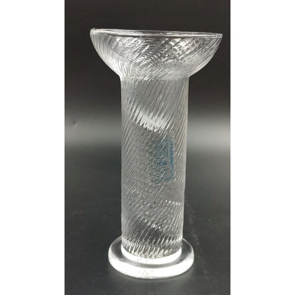 Riekes Crisa Crystal Optic Swirl Ball Taper Candle Holder Hand Blown in Italy